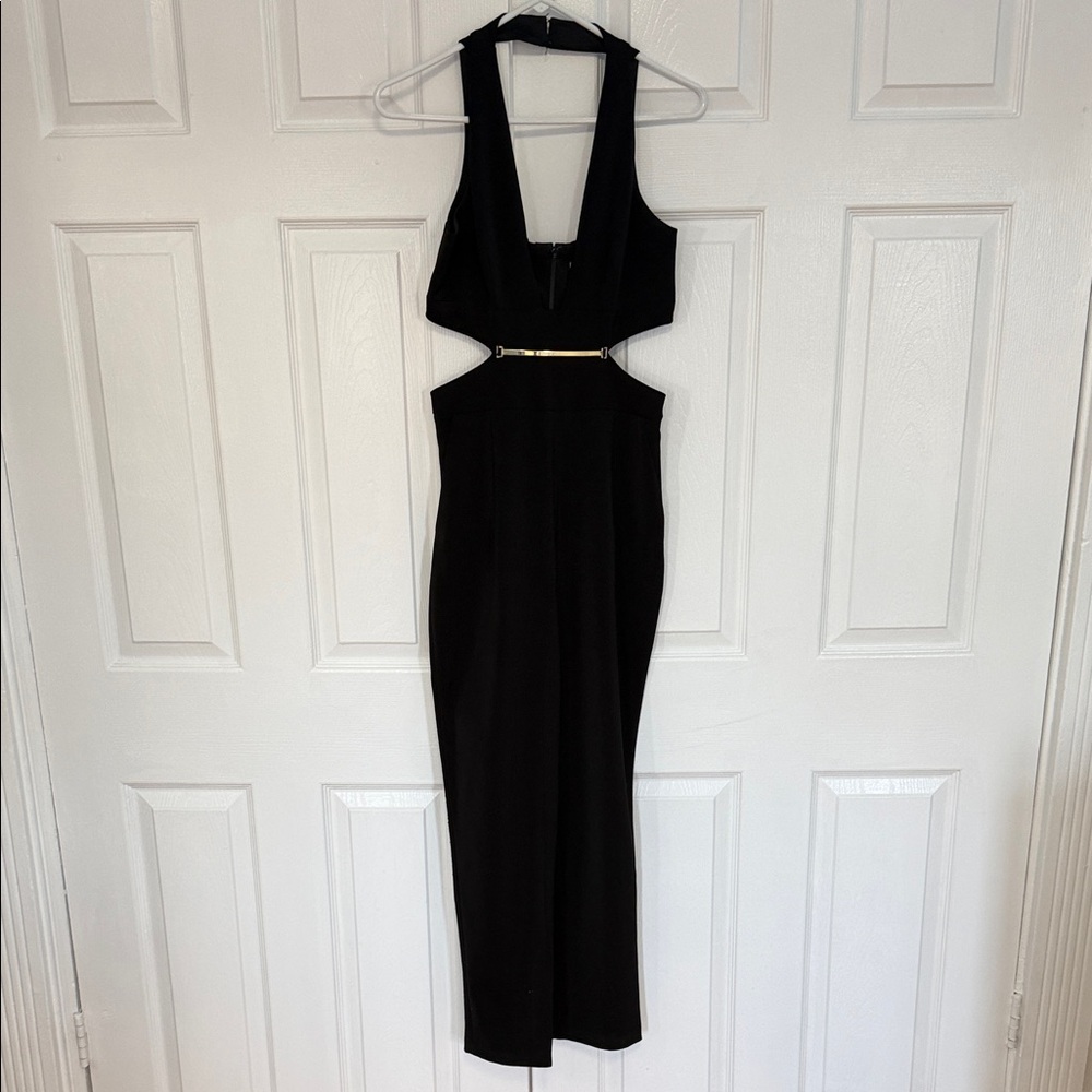 Express Black Jumpsuit with gold accent in waistband